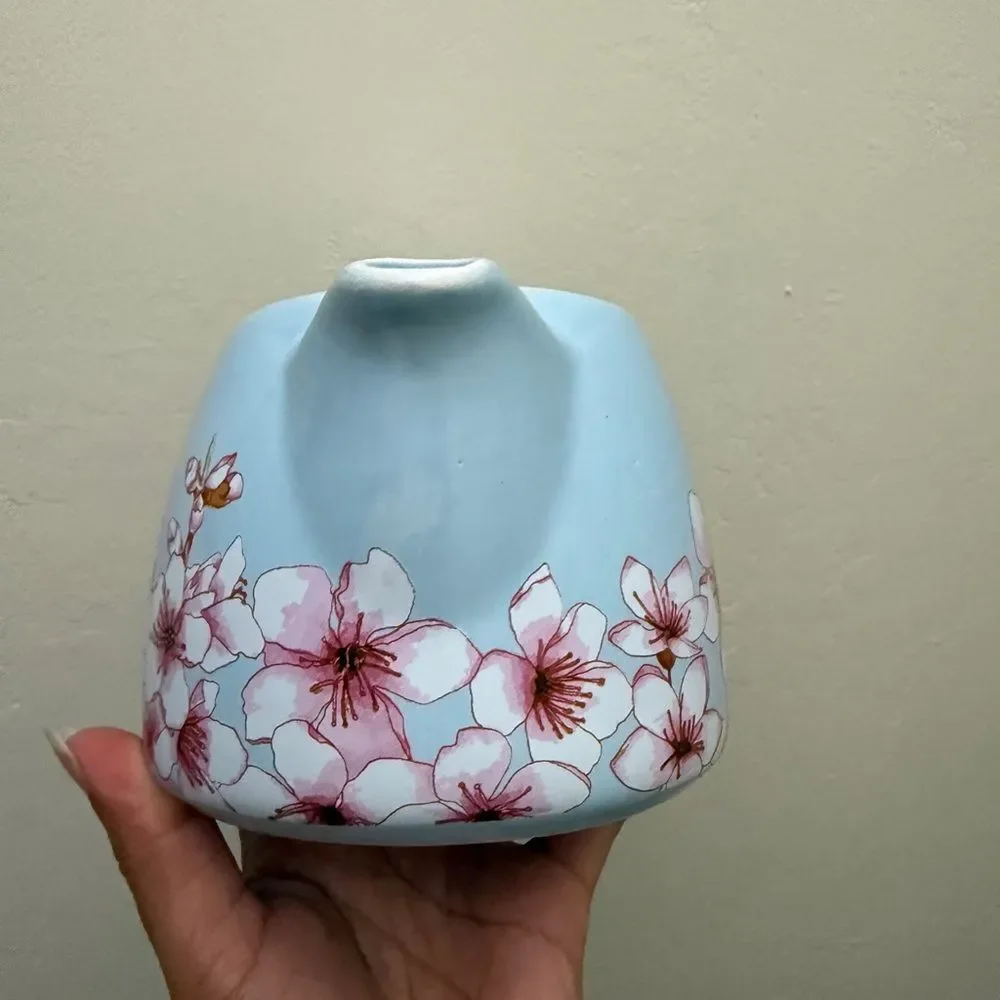 Alfred Blue & Pink Cherry Blossom Ceramic Stainless Steel Tea Pot Infuser A7